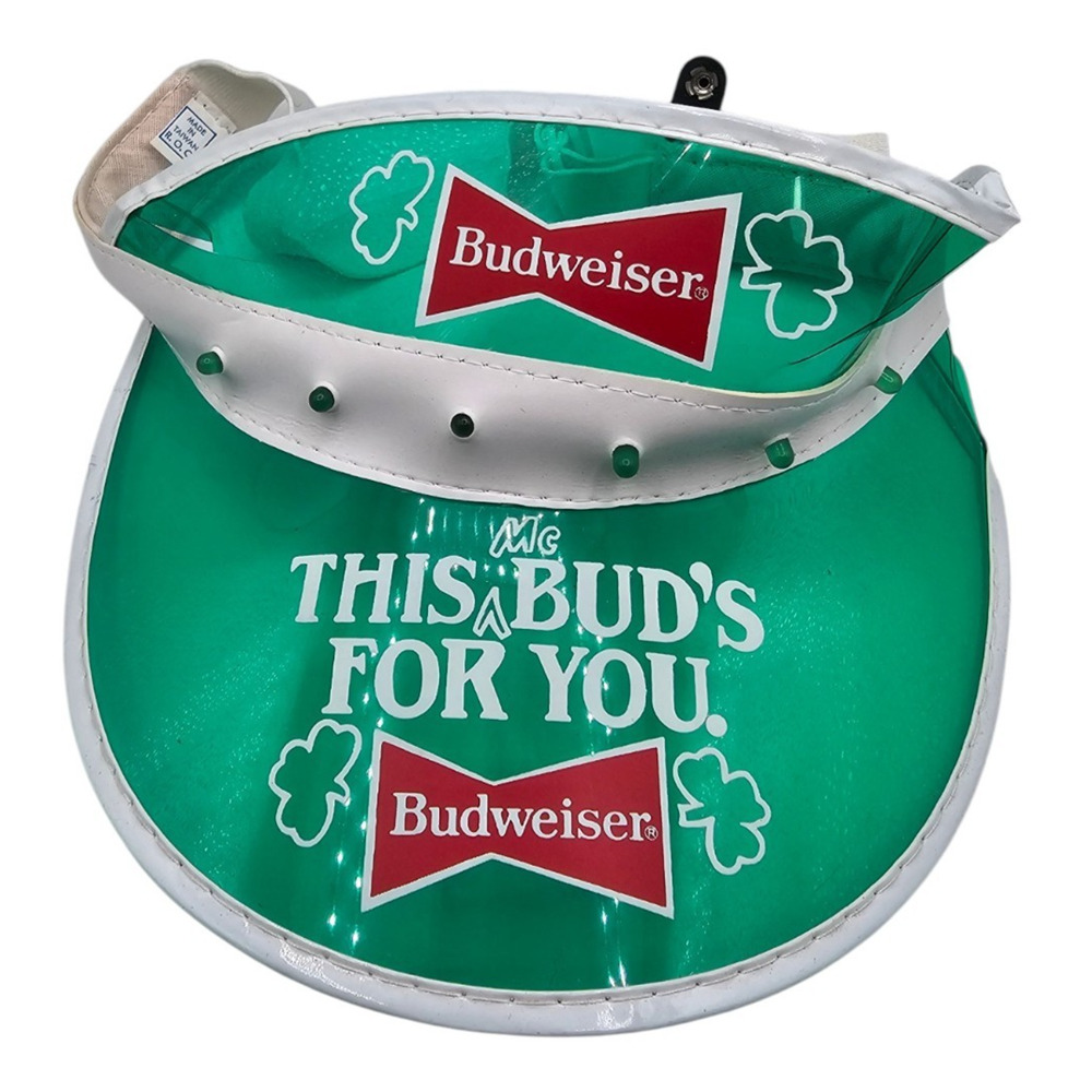 Vintage 1980s Budweiser St Patricks Day Clear Plastic Visor Hat RARE